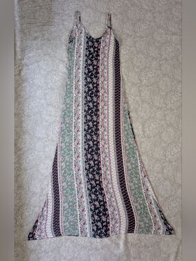 Bohemian Floral Stripe Maxi Skirt - Green/Navy (Kayla's Armoire)